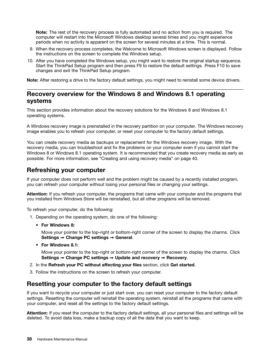 Refreshing your computer | Lenovo ThinkPad E555 User Manual | Page 44 / 108