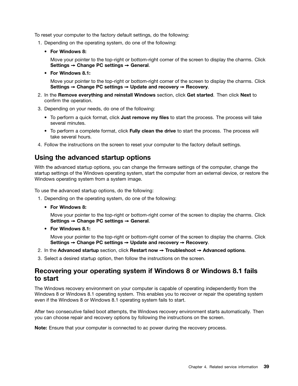 Using the advanced startup options | Lenovo ThinkPad E555 User Manual | Page 45 / 108