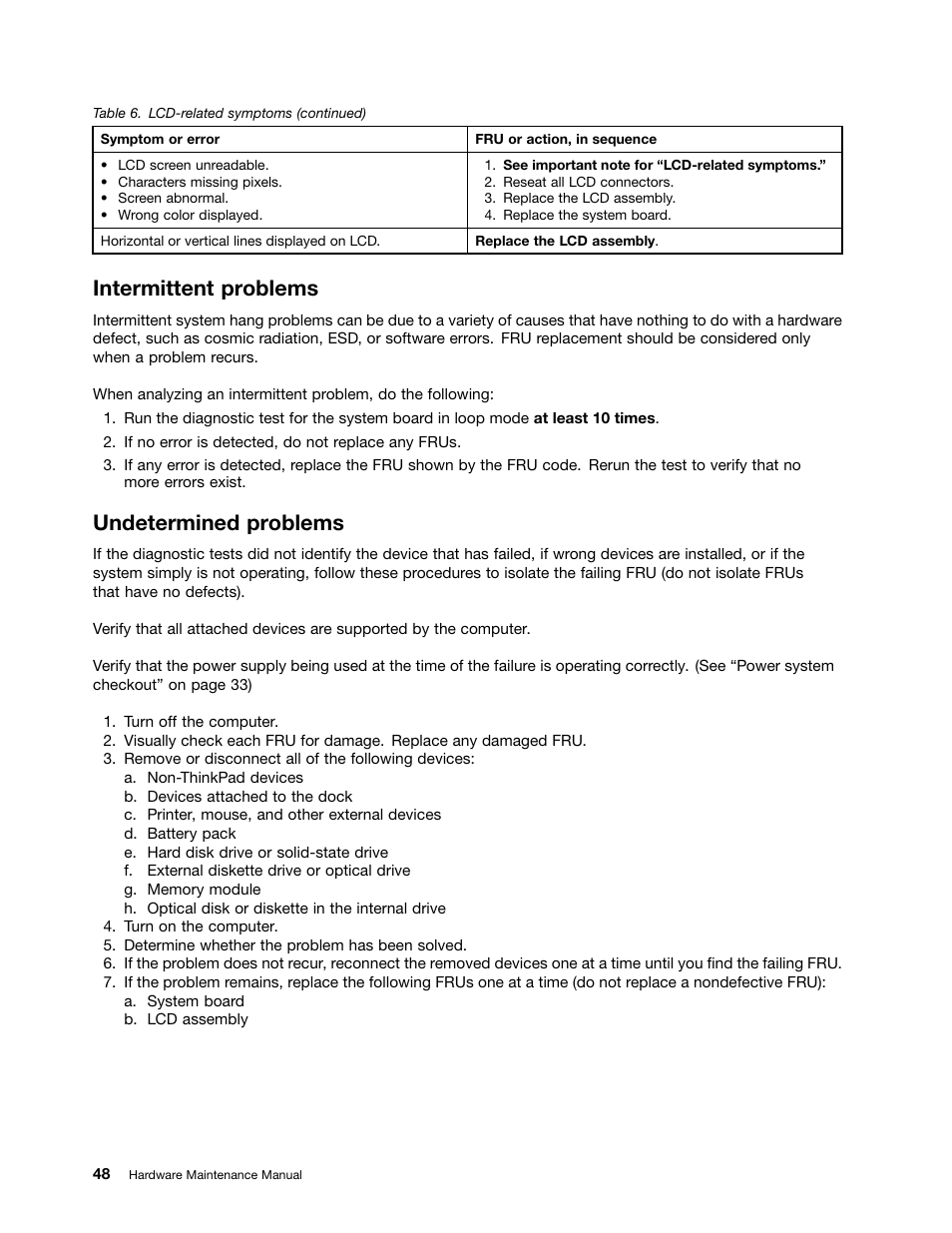 Intermittent problems, Undetermined problems | Lenovo ThinkPad E555 User Manual | Page 54 / 108