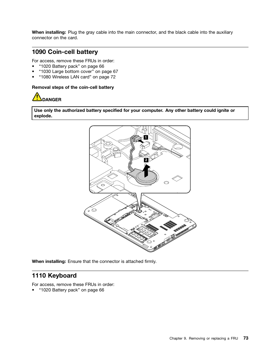 1090 coin-cell battery, 1110 keyboard | Lenovo ThinkPad E555 User Manual | Page 79 / 108