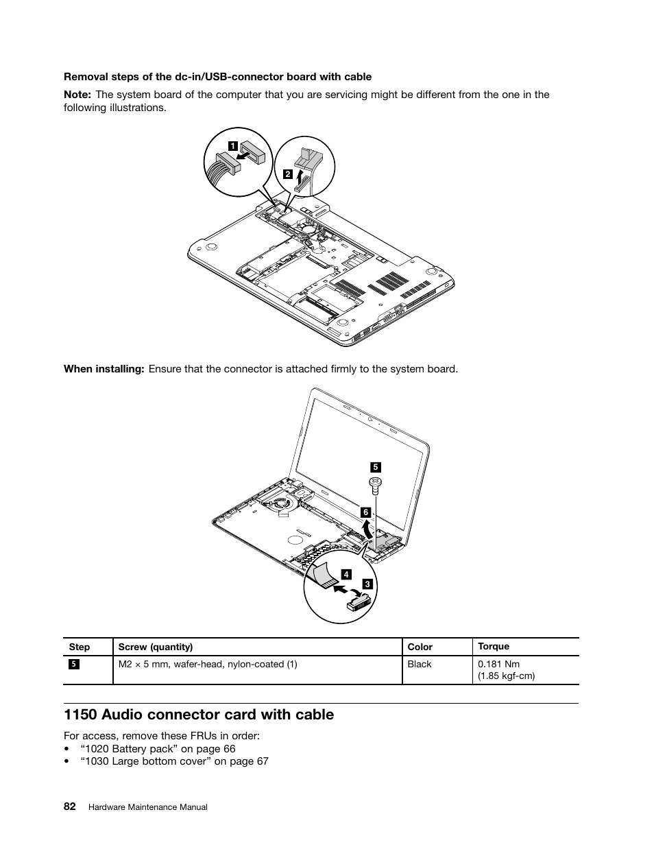 1150 audio connector card with cable | Lenovo ThinkPad E555 User Manual | Page 88 / 108