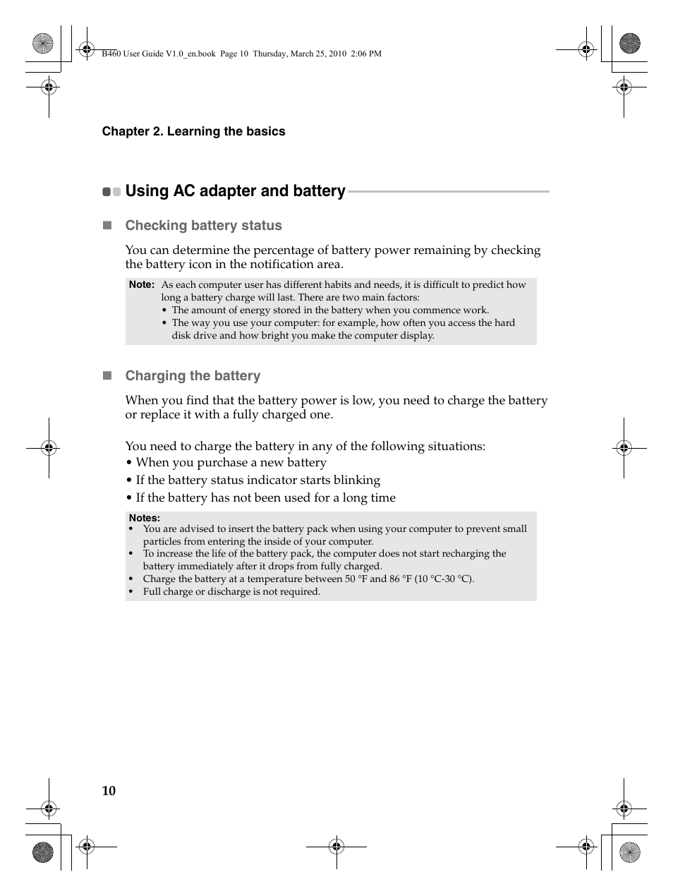 Using ac adapter and battery | Lenovo B460 Notebook User Manual | Page 14 / 60