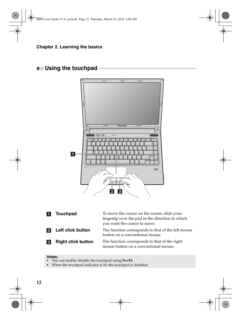 Using the touchpad | Lenovo B460 Notebook User Manual | Page 16 / 60