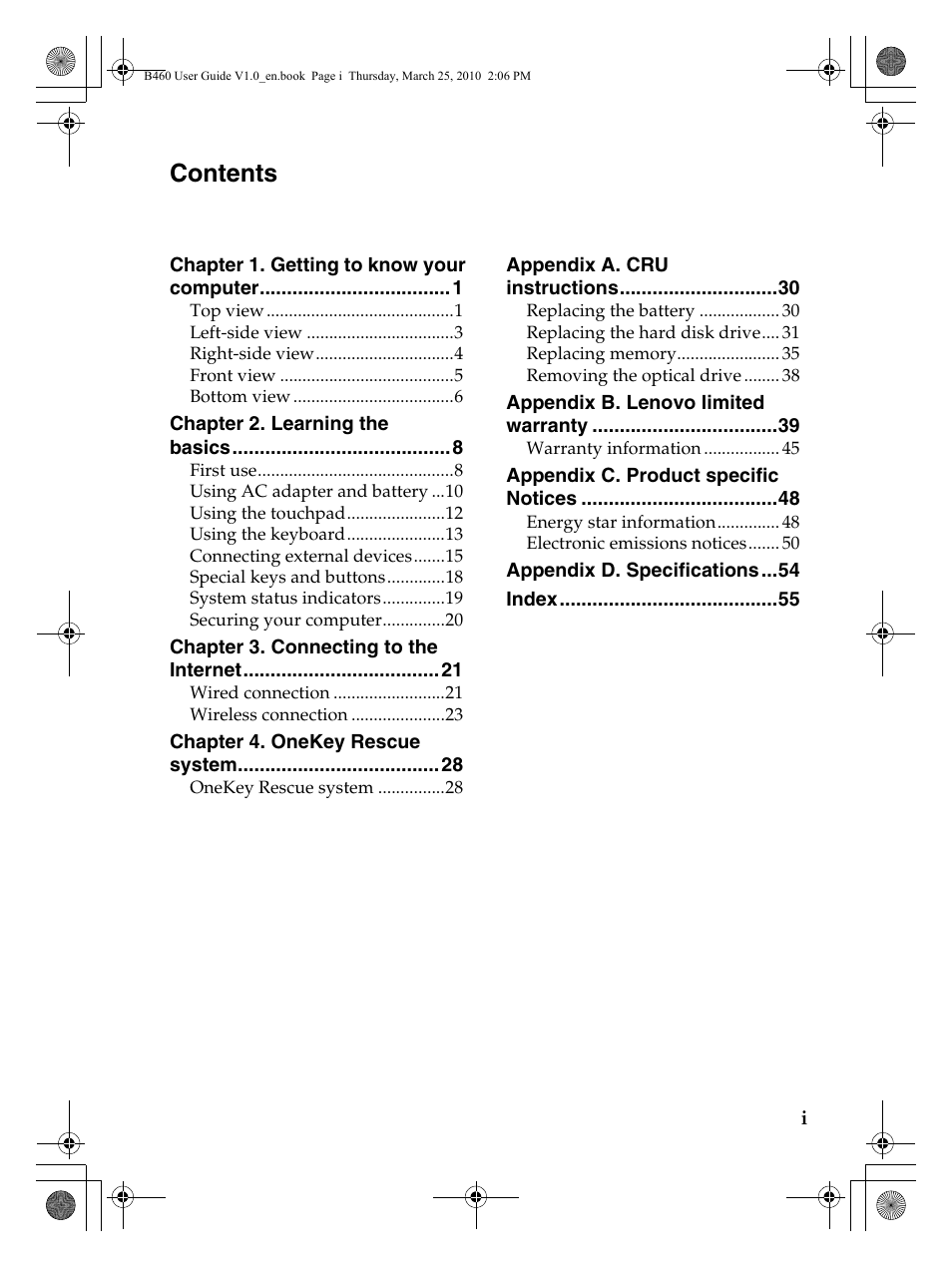 Lenovo B460 Notebook User Manual | Page 3 / 60