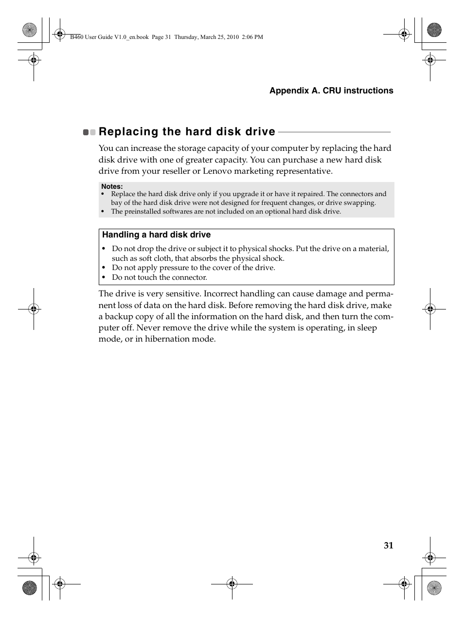 Replacing the hard disk drive | Lenovo B460 Notebook User Manual | Page 35 / 60