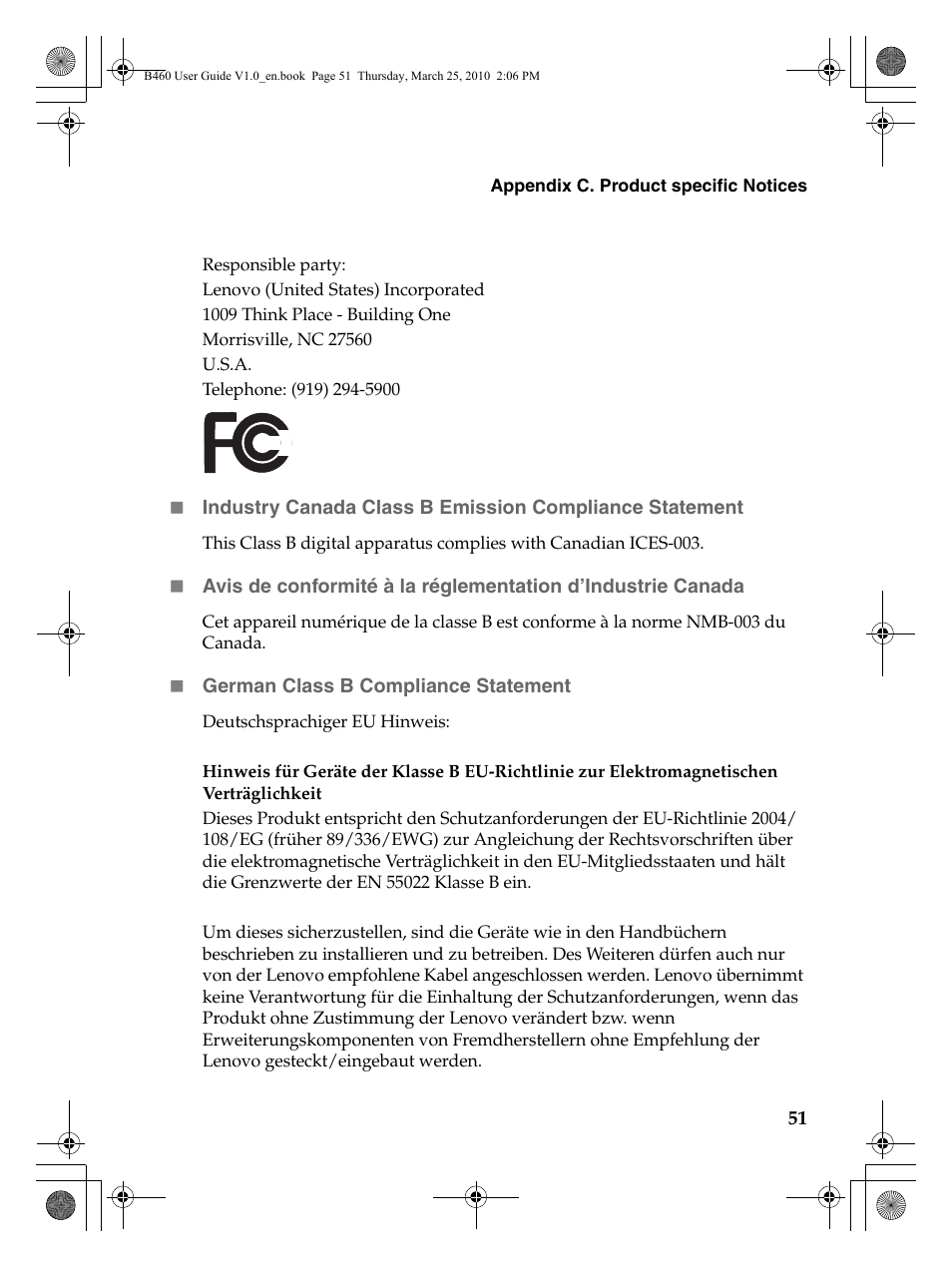 Lenovo B460 Notebook User Manual | Page 55 / 60