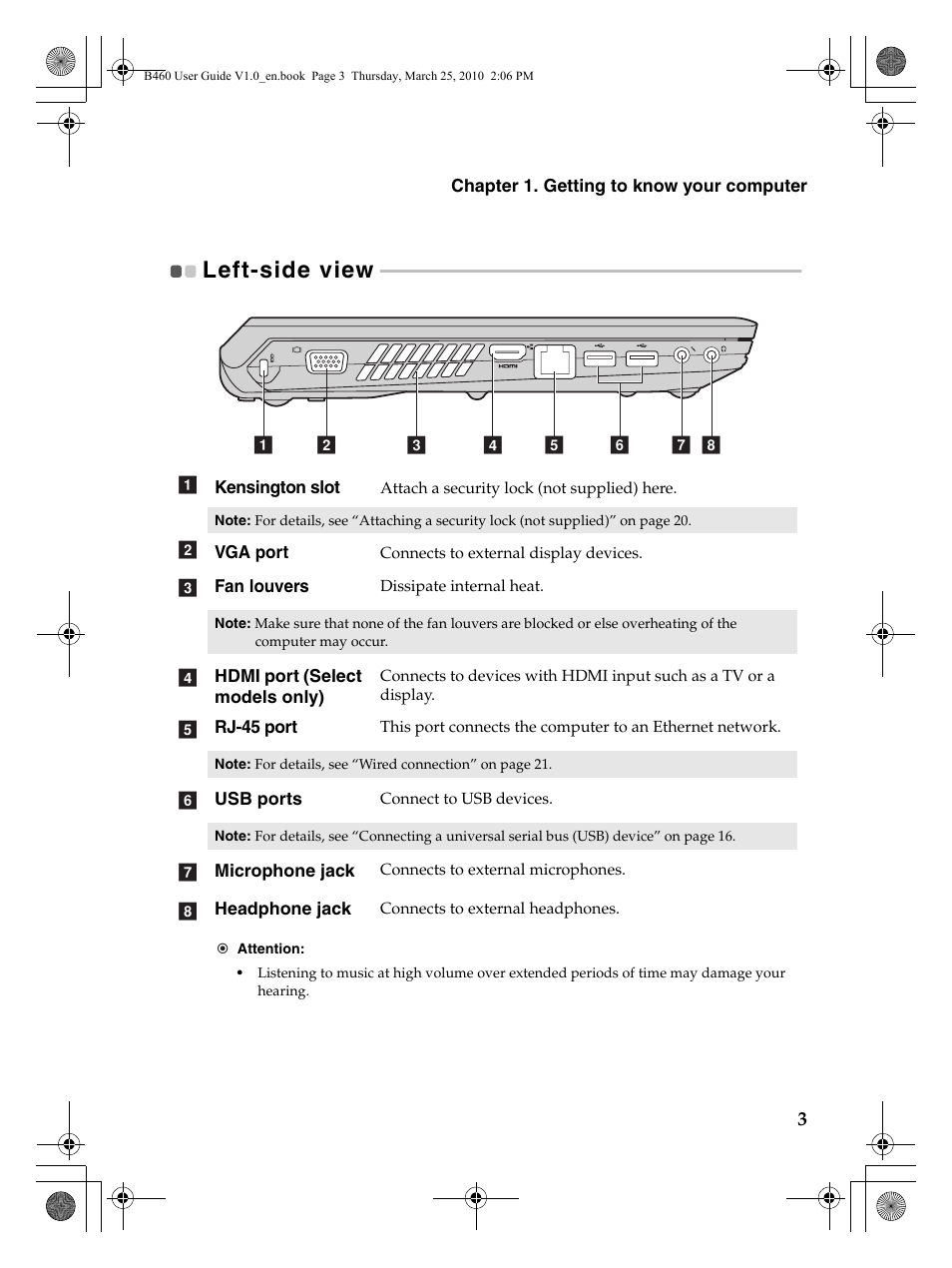 Left-side view | Lenovo B460 Notebook User Manual | Page 7 / 60