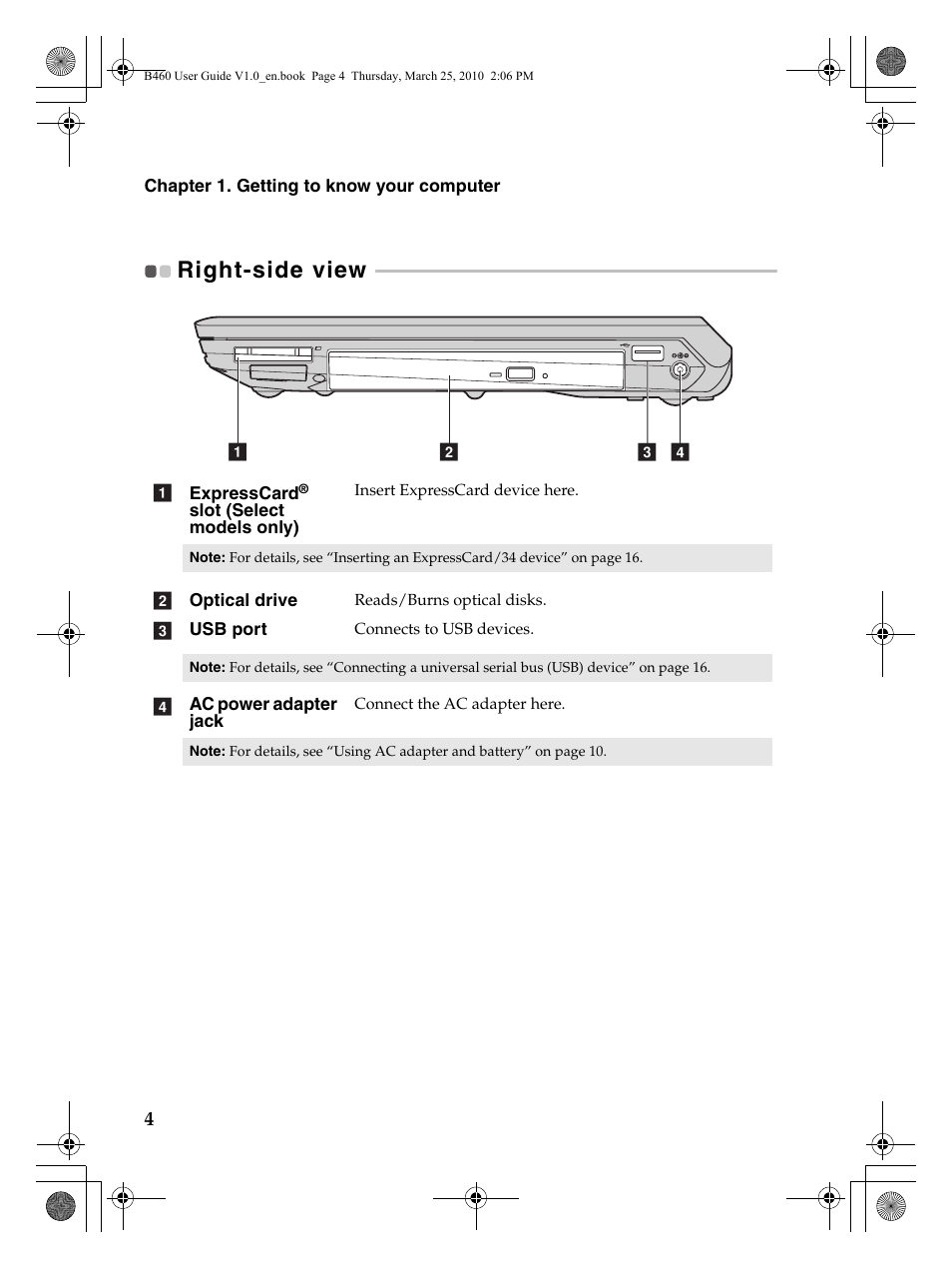 Right-side view | Lenovo B460 Notebook User Manual | Page 8 / 60