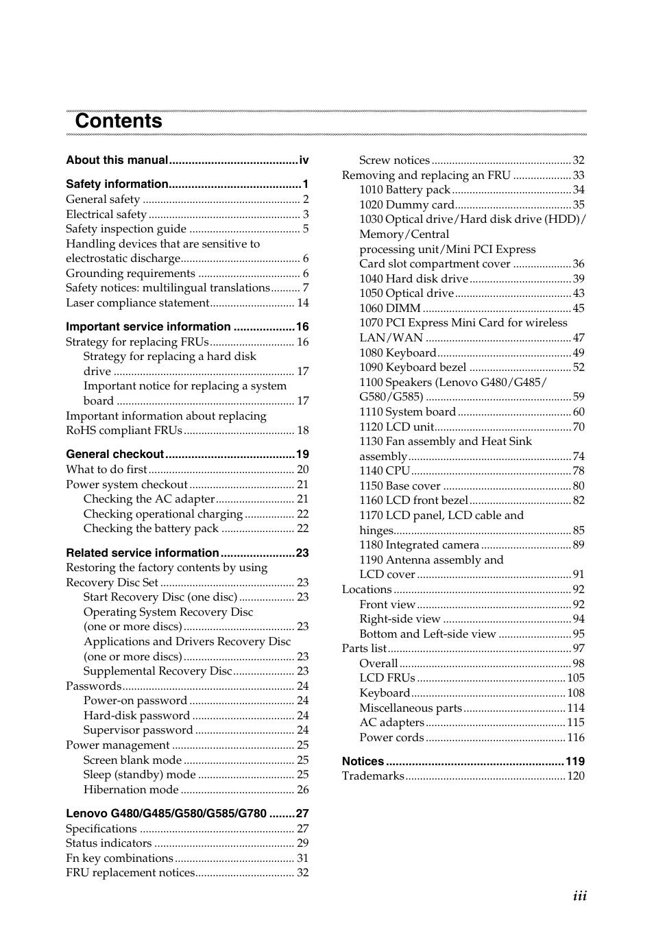 Lenovo G485 Notebook User Manual | Page 3 / 124