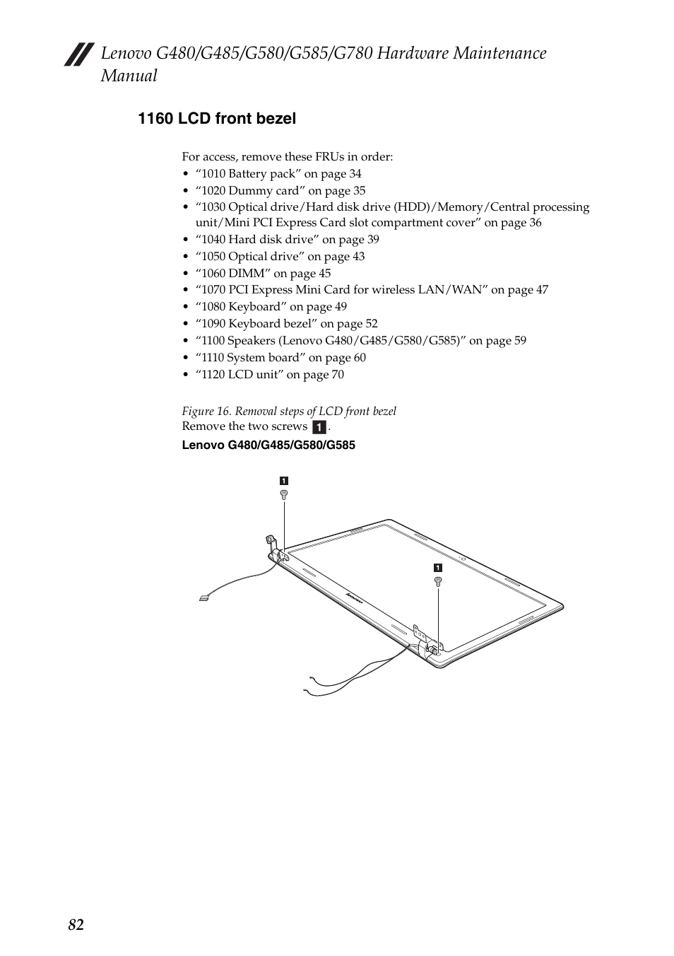 1160 lcd front bezel | Lenovo G485 Notebook User Manual | Page 86 / 124