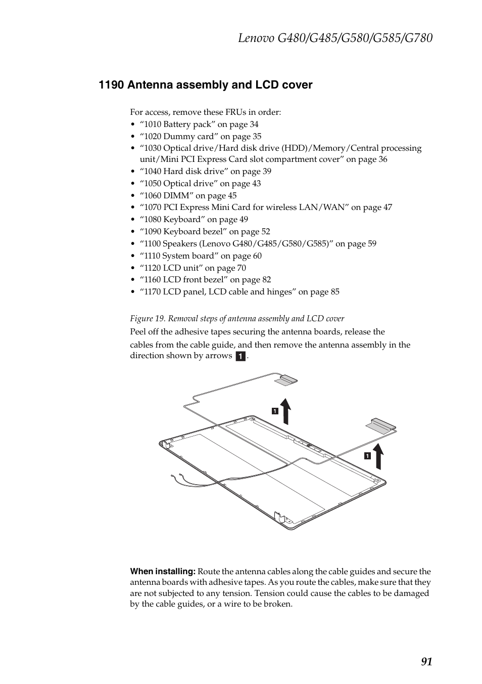 1190 antenna assembly and lcd cover | Lenovo G485 Notebook User Manual | Page 95 / 124
