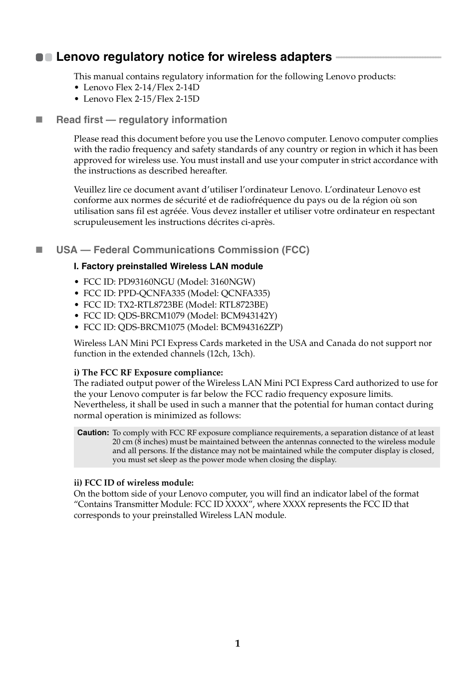 Lenovo regulatory notice for wireless adapters | Lenovo Flex 2-15 Notebook Lenovo User Manual | Page 2 / 7