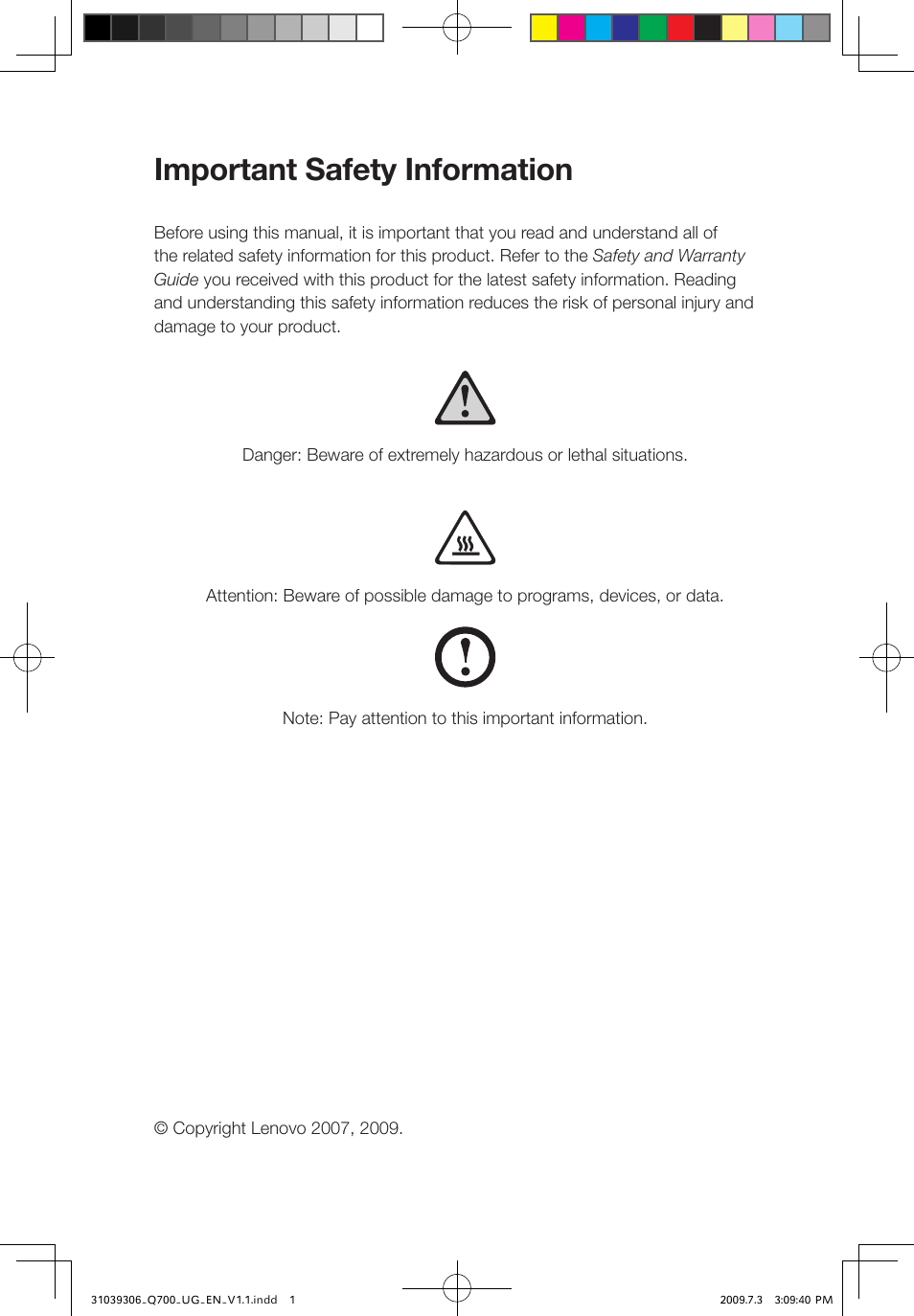 Important safety information | Lenovo IdeaCentre Q700 User Manual | Page 2 / 43