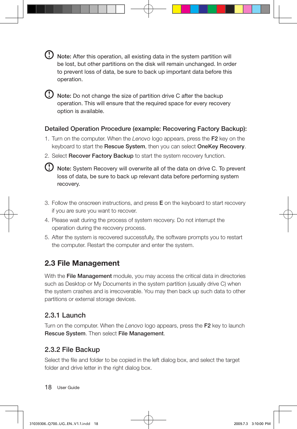 3 file management, 1 launch, 2 file backup | Lenovo IdeaCentre Q700 User Manual | Page 23 / 43