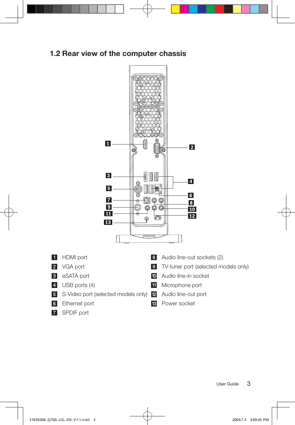 2 rear view of the computer chassis | Lenovo IdeaCentre Q700 User Manual | Page 8 / 43