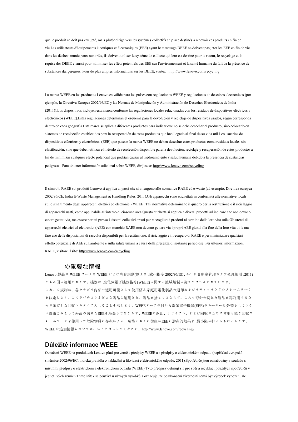 Información importante sobre weee, Importanti informazioni raee, Weee の重要な情報 | Důležité informace weee | Lenovo LI2032 Wide LCD Monitor User Manual | Page 12 / 17