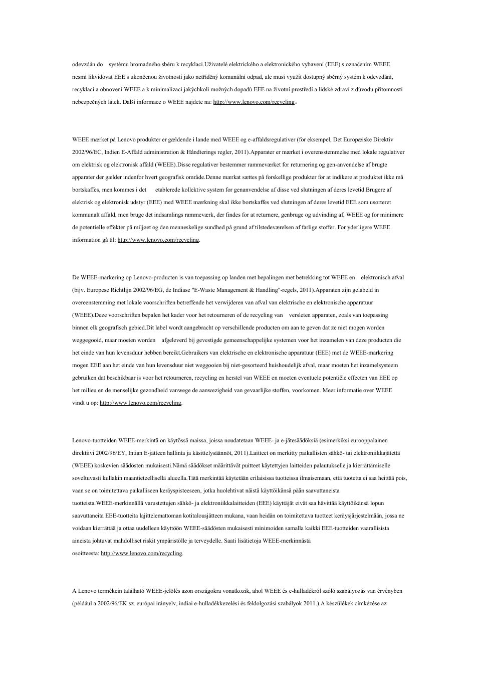 Vigtig weee information, Belangrijke weee-informatie, Tärkeitä weee-tietoja | Fontos weee-információ | Lenovo LI2032 Wide LCD Monitor User Manual | Page 13 / 17