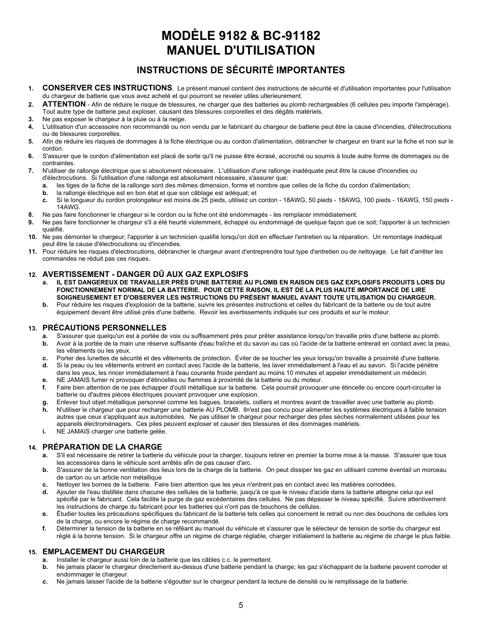 Instructions de sécurité importantes | Atec BC-91182 User Manual | Page 5 / 13
