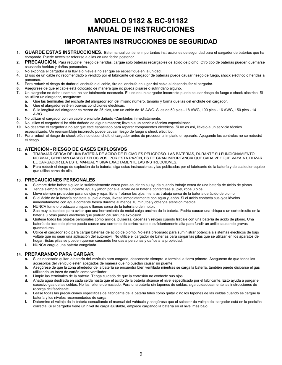 Importantes instrucciones de seguridad | Atec BC-91182 User Manual | Page 9 / 13