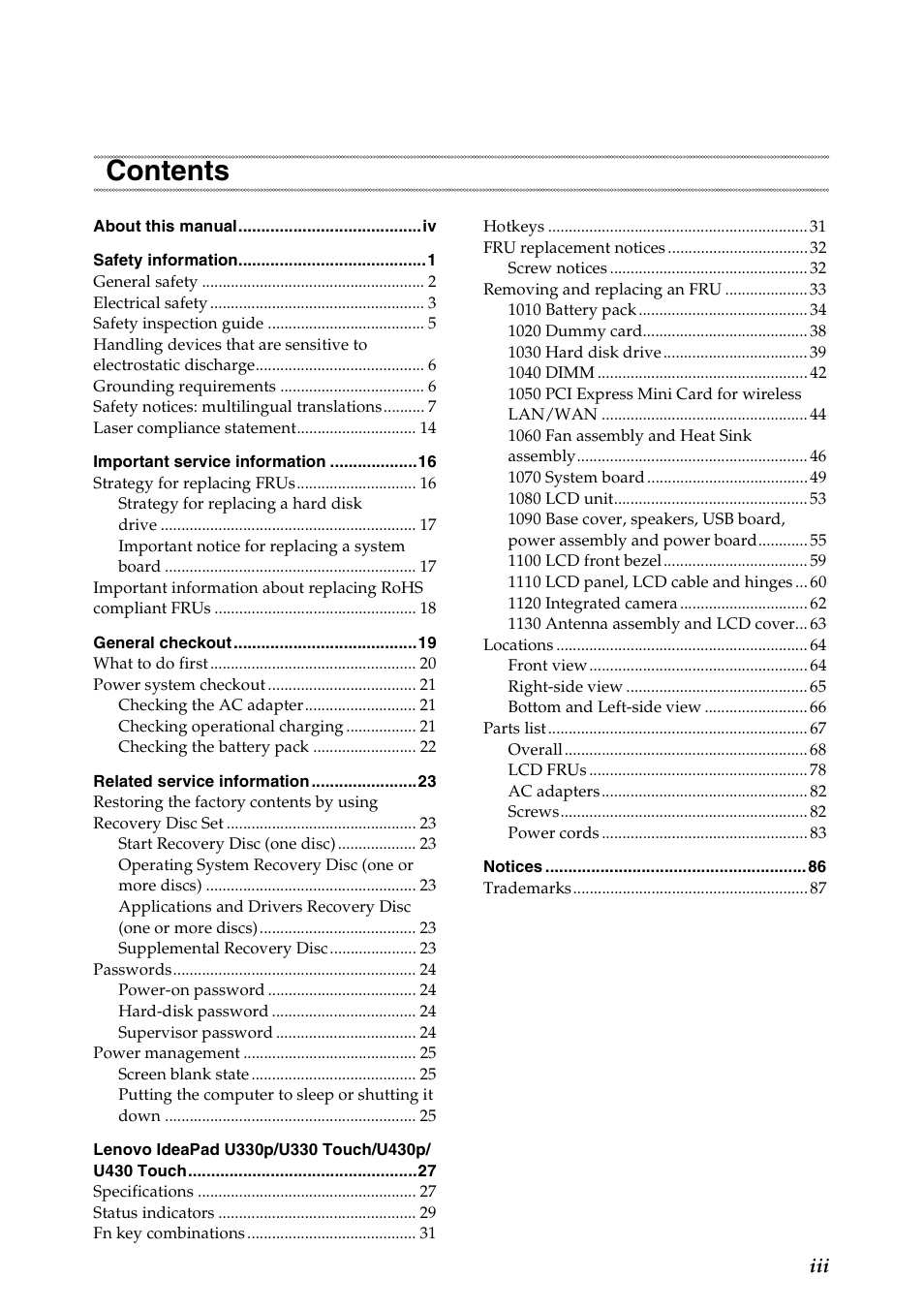 Lenovo IdeaPad U330 Touch Notebook User Manual | Page 3 / 91