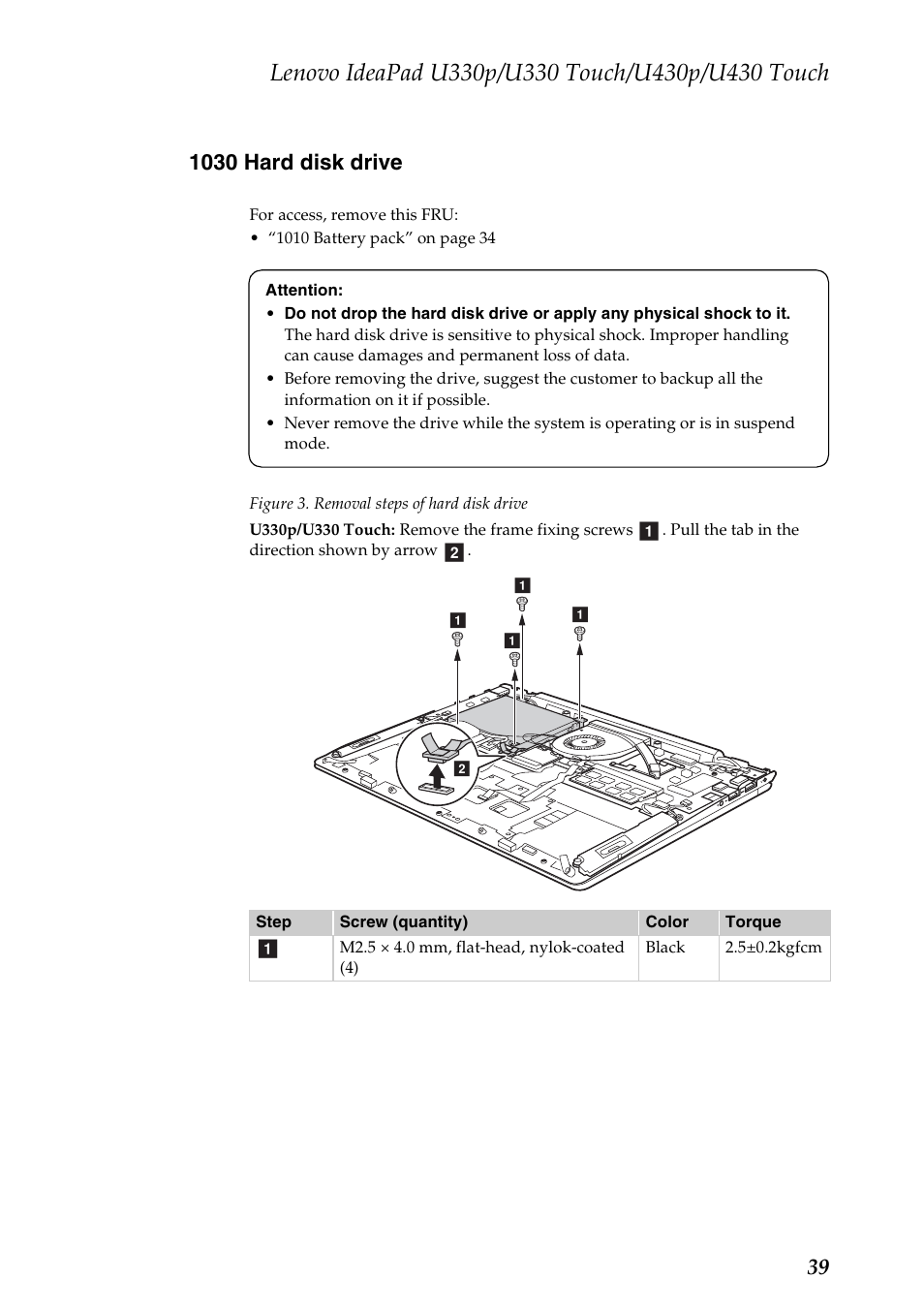 1030 hard disk drive | Lenovo IdeaPad U330 Touch Notebook User Manual | Page 43 / 91