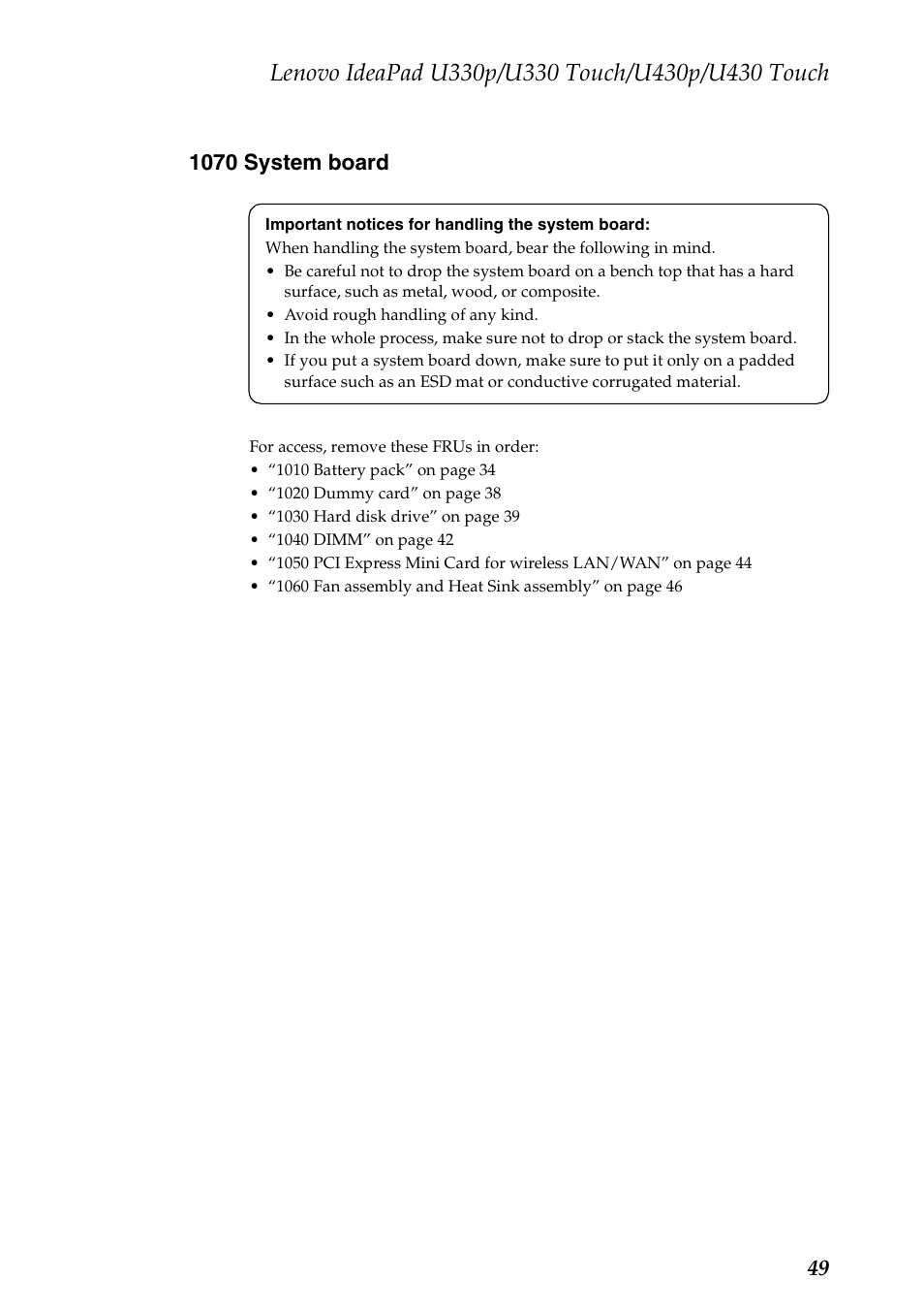 1070 system board | Lenovo IdeaPad U330 Touch Notebook User Manual | Page 53 / 91