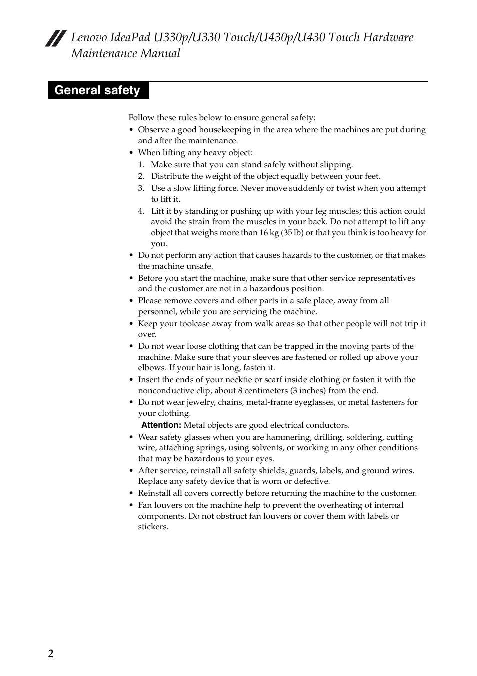General safety | Lenovo IdeaPad U330 Touch Notebook User Manual | Page 6 / 91