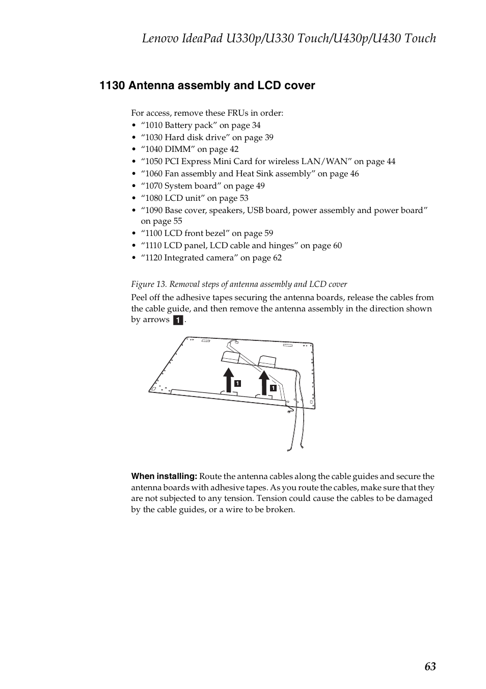 1130 antenna assembly and lcd cover | Lenovo IdeaPad U330 Touch Notebook User Manual | Page 67 / 91