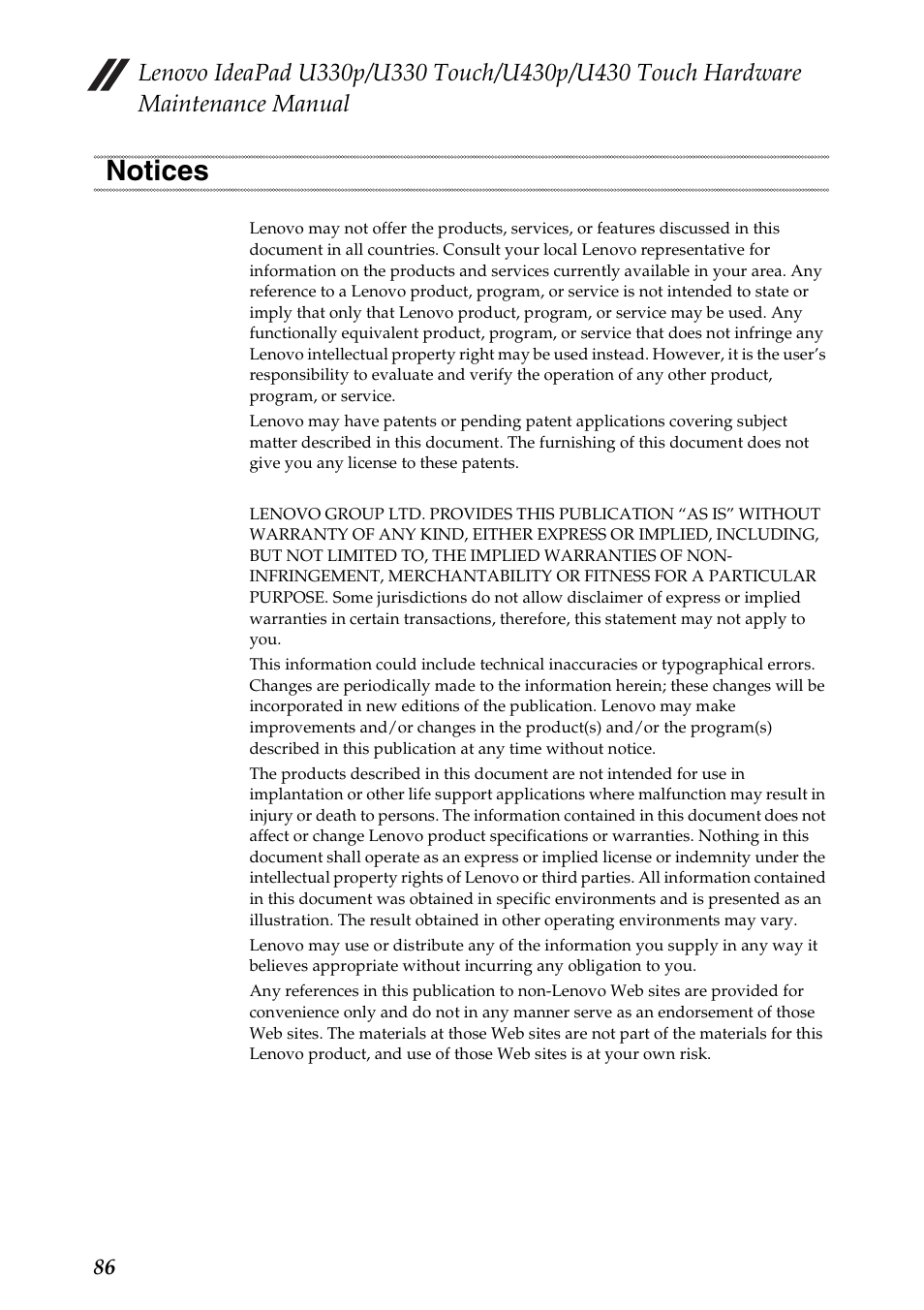 Notices | Lenovo IdeaPad U330 Touch Notebook User Manual | Page 90 / 91