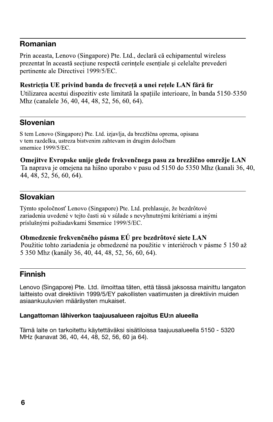 Romanian, No title, Slovenian | Slovakian, Finnish | Lenovo ThinkPad 11e Chromebook User Manual | Page 6 / 12