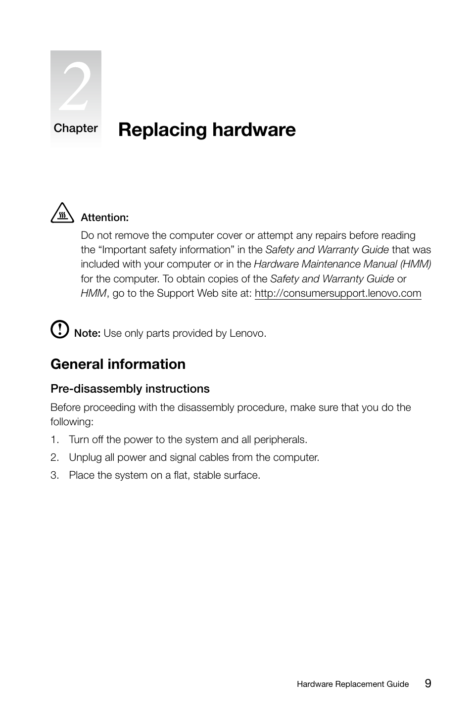Replacing hardware, General information | Lenovo IdeaCentre B325 User Manual | Page 14 / 27