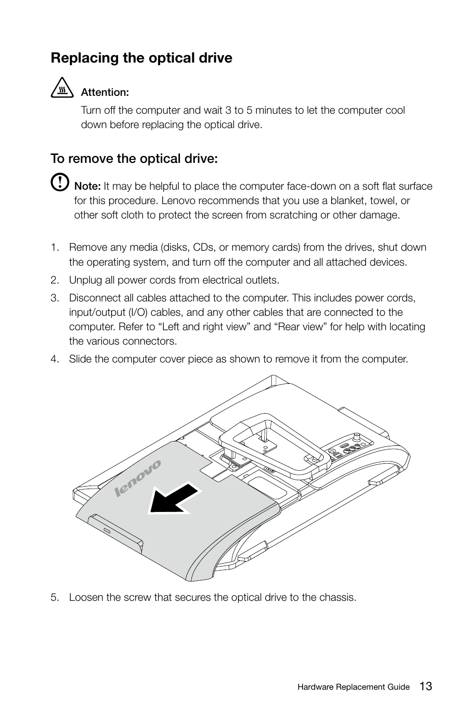 Replacing the optical drive | Lenovo IdeaCentre B325 User Manual | Page 18 / 27