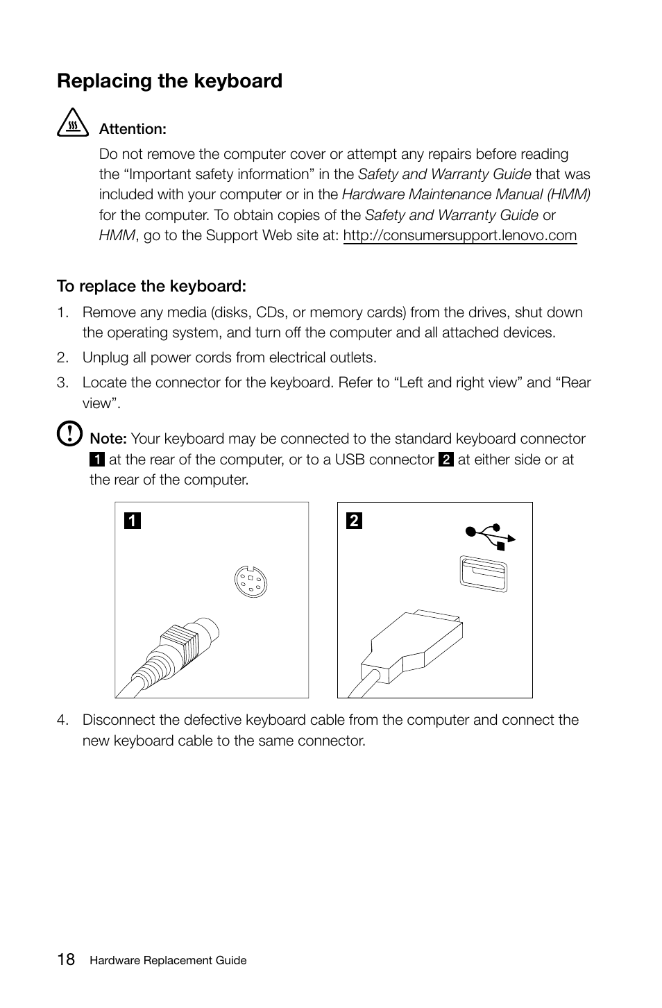 Replacing the keyboard | Lenovo IdeaCentre B325 User Manual | Page 23 / 27