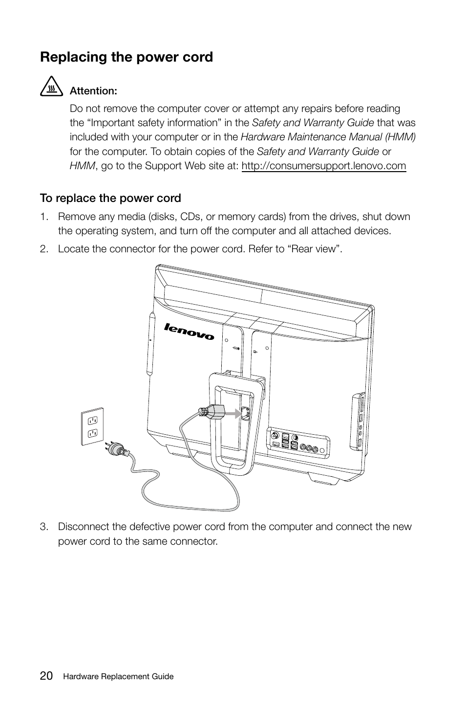 Replacing the power cord | Lenovo IdeaCentre B325 User Manual | Page 25 / 27