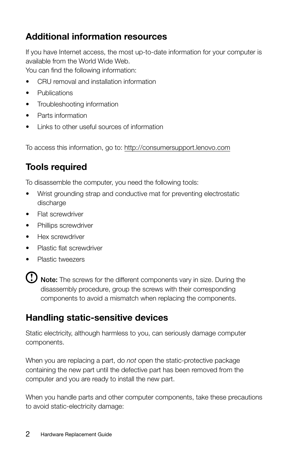 Additional information resources, Tools required, Handling static-sensitive devices | Lenovo IdeaCentre B325 User Manual | Page 7 / 27