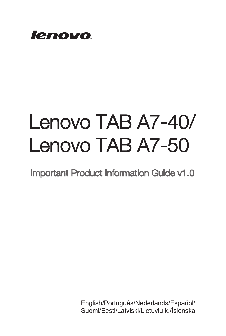 Lenovo A7-40 Tablet User Manual | 203 pages