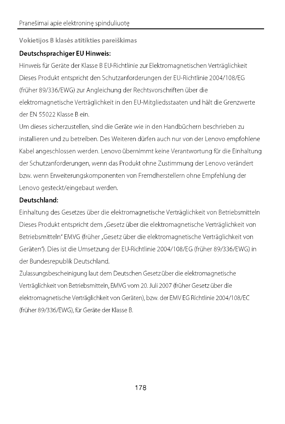Vokietijos b klasės atitikties pareiškimas | Lenovo A7-40 Tablet User Manual | Page 179 / 203