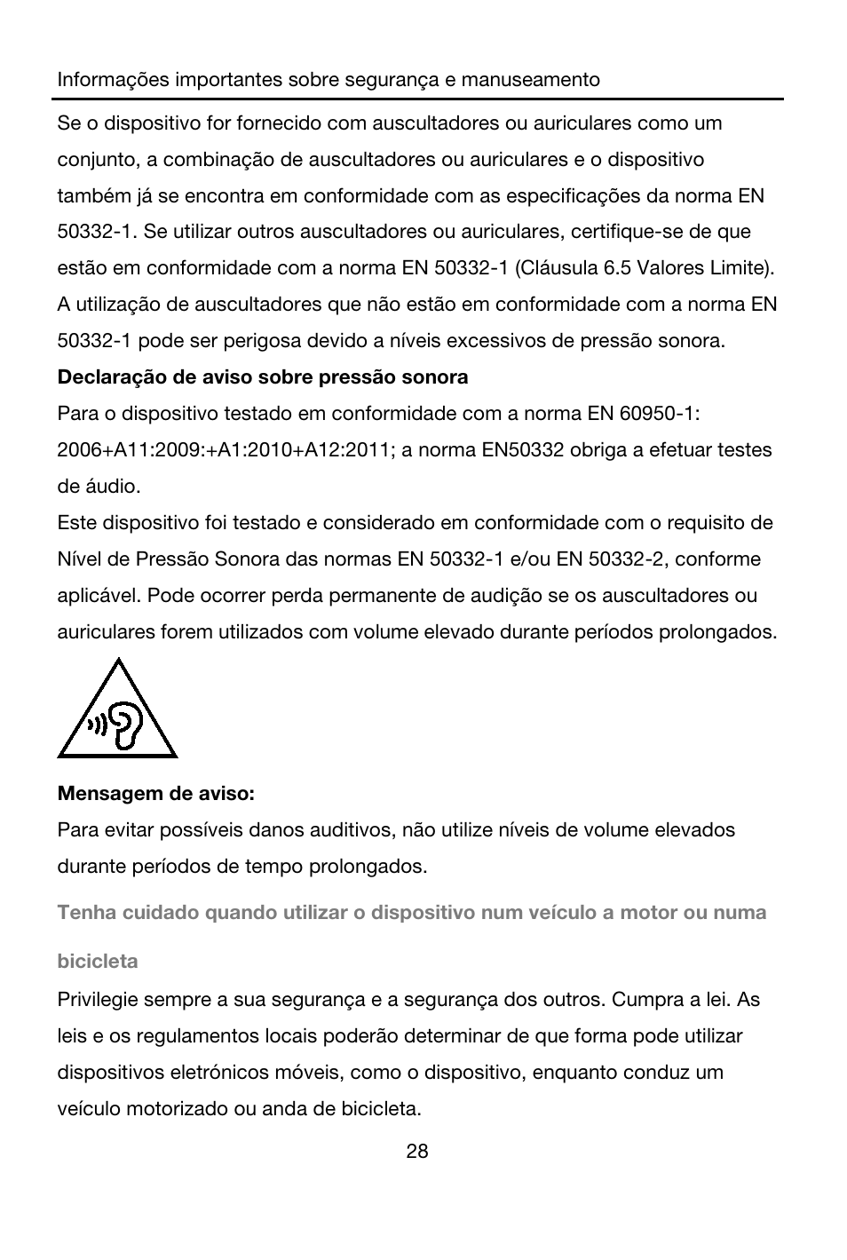 Declaração de aviso sobre pressão sonora, Mensagem de aviso | Lenovo A7-40 Tablet User Manual | Page 29 / 203