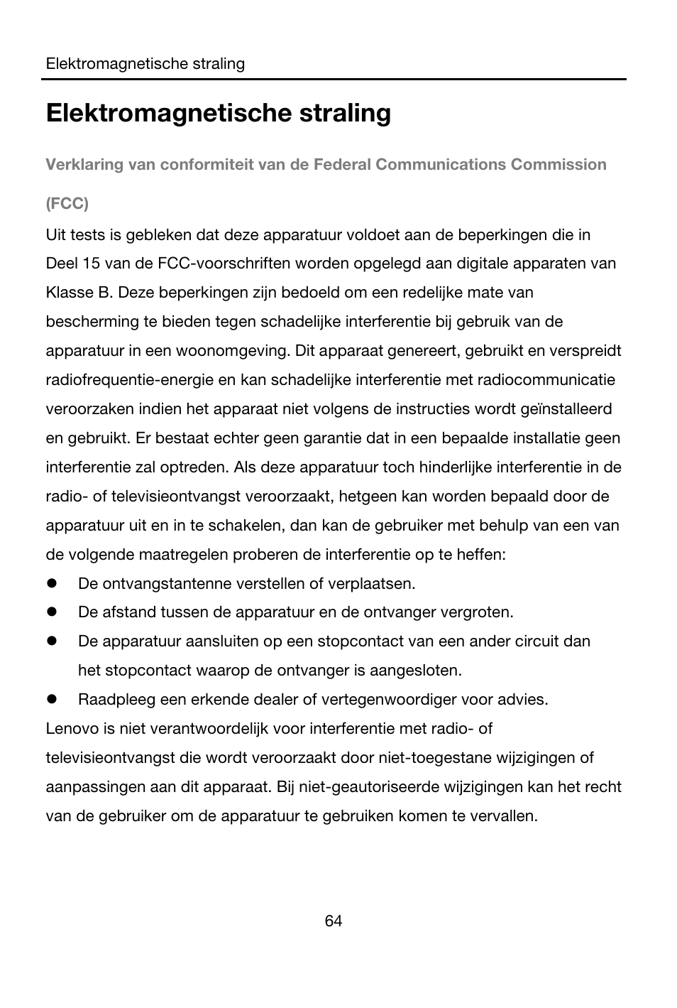 Elektromagnetische straling, De ontvangstantenne verstellen of verplaatsen | Lenovo A7-40 Tablet User Manual | Page 65 / 203