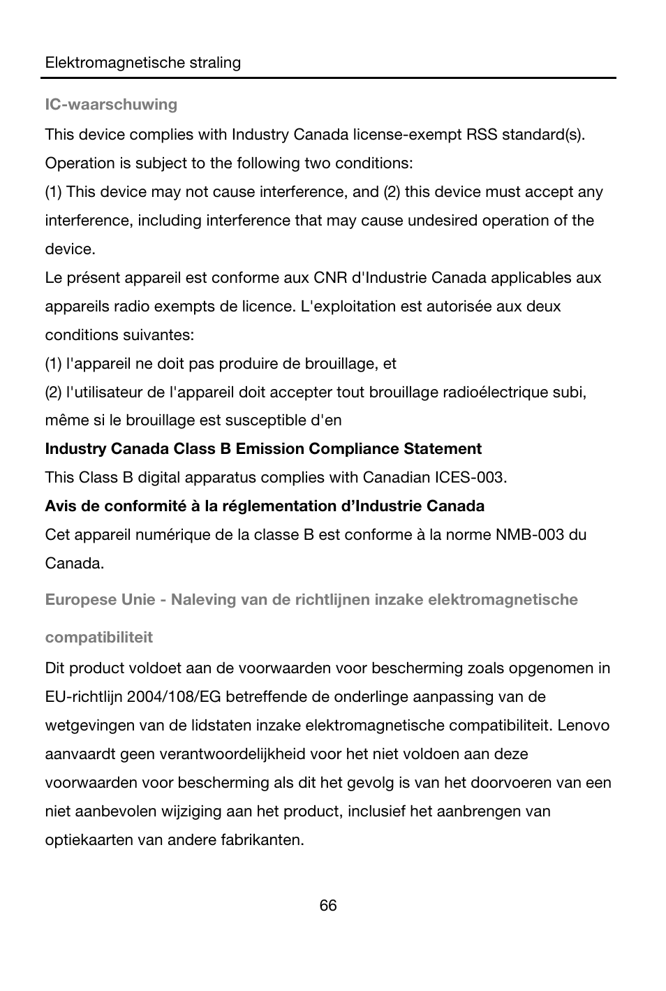 Ic-waarschuwing | Lenovo A7-40 Tablet User Manual | Page 67 / 203