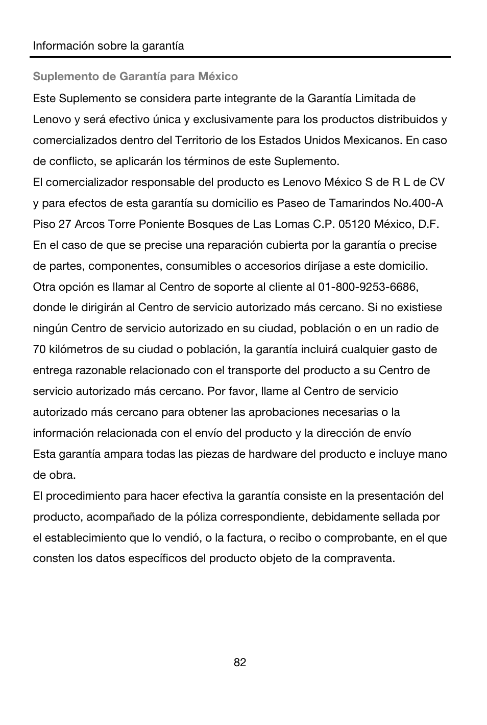 Suplemento de garantía para méxico | Lenovo A7-40 Tablet User Manual | Page 83 / 203