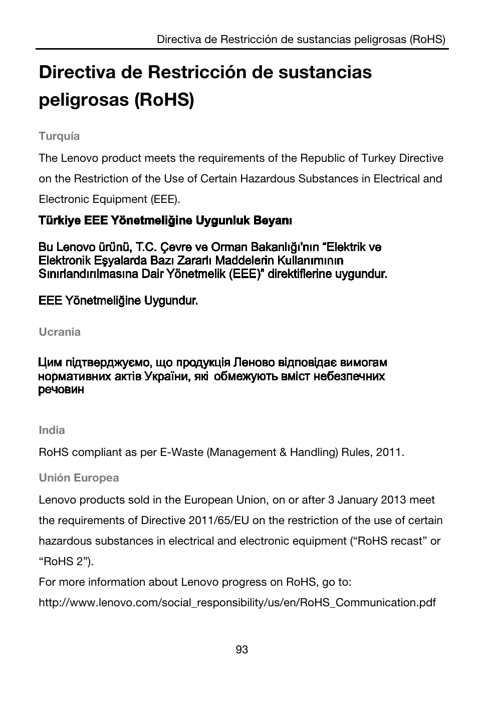 Turquía, Ucrania, India | Unión europea | Lenovo A7-40 Tablet User Manual | Page 94 / 203