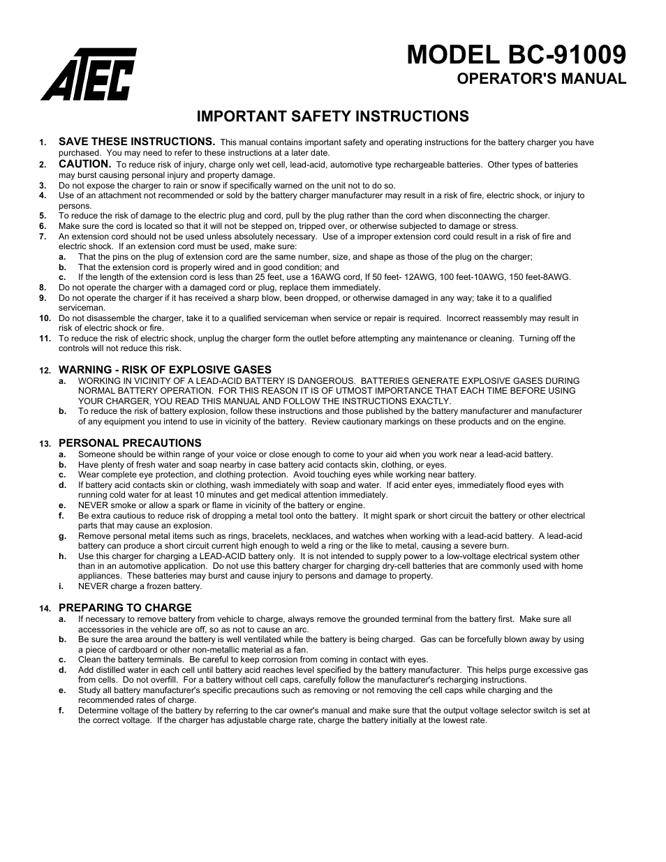 Atec BC-91009 User Manual | 6 pages