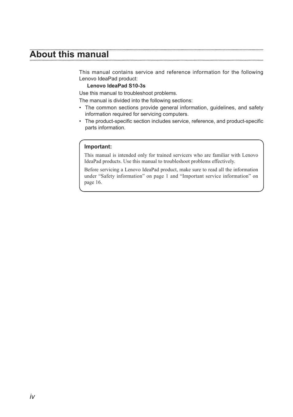 About this manual | Lenovo IdeaPad S10-3s User Manual | Page 4 / 81