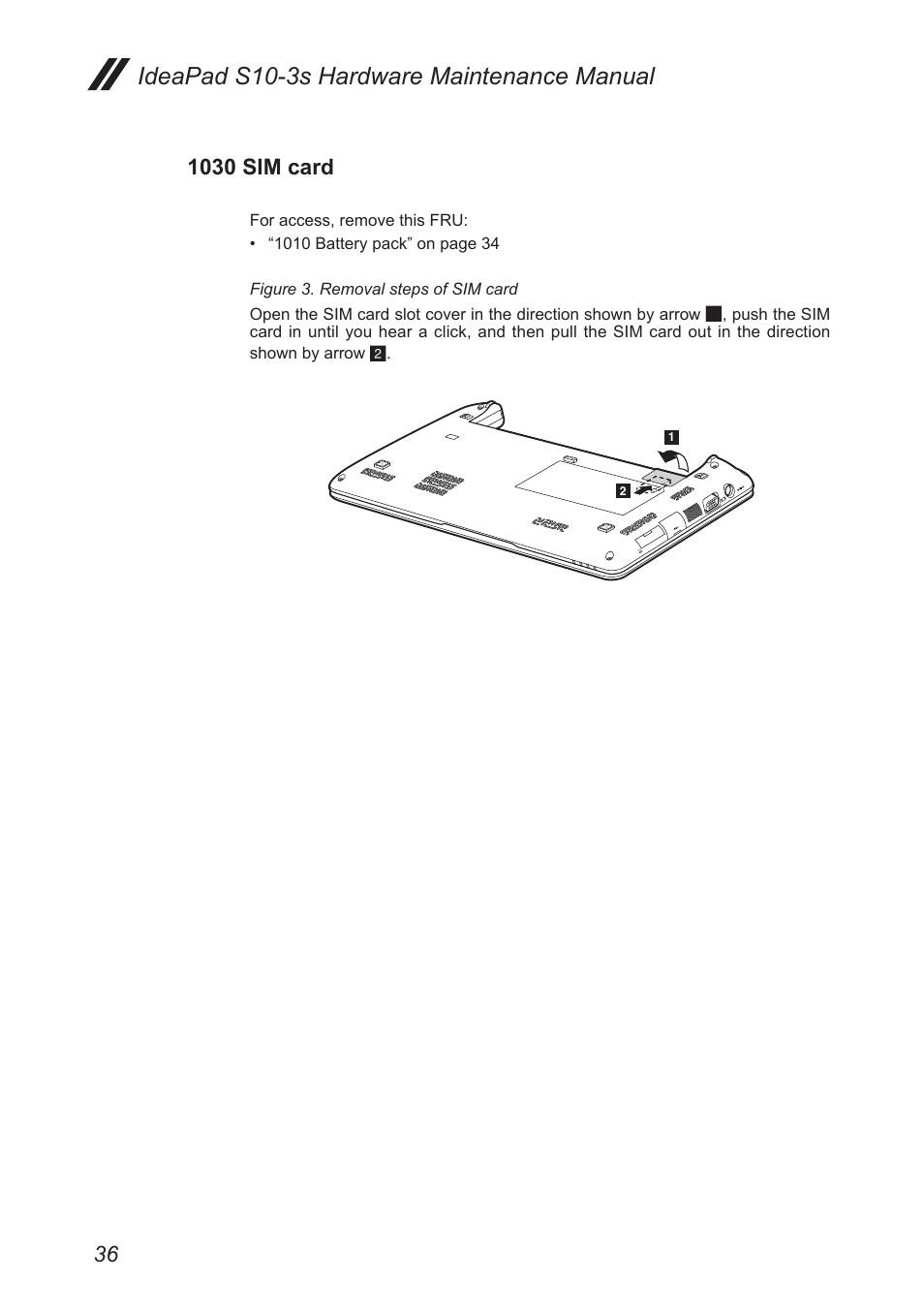 1030 sim card, Ideapad s10-3s hardware maintenance manual | Lenovo IdeaPad S10-3s User Manual | Page 40 / 81