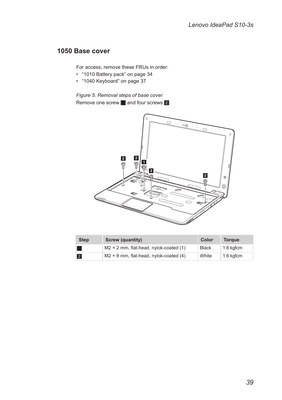 1050 base cover, Lenovo ideapad s10-3s | Lenovo IdeaPad S10-3s User Manual | Page 43 / 81