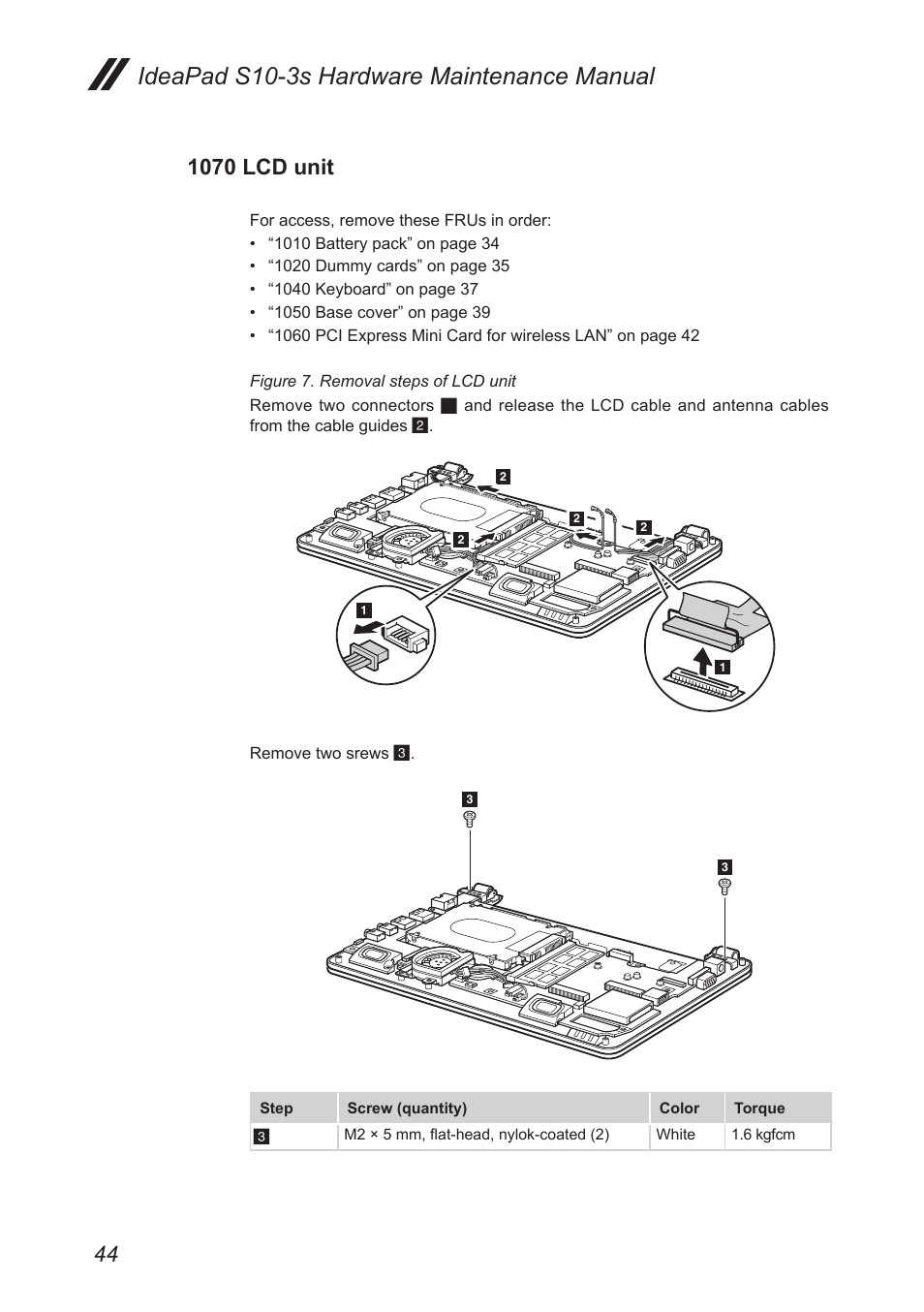 1070 lcd unit, Ideapad s10-3s hardware maintenance manual | Lenovo IdeaPad S10-3s User Manual | Page 48 / 81