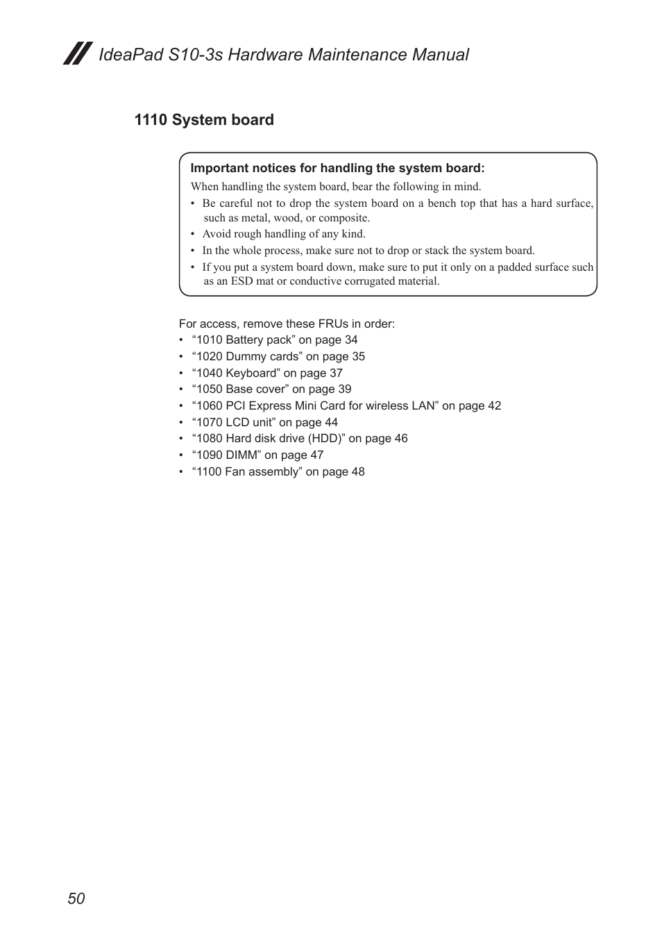 1110 system board, Ideapad s10-3s hardware maintenance manual | Lenovo IdeaPad S10-3s User Manual | Page 54 / 81