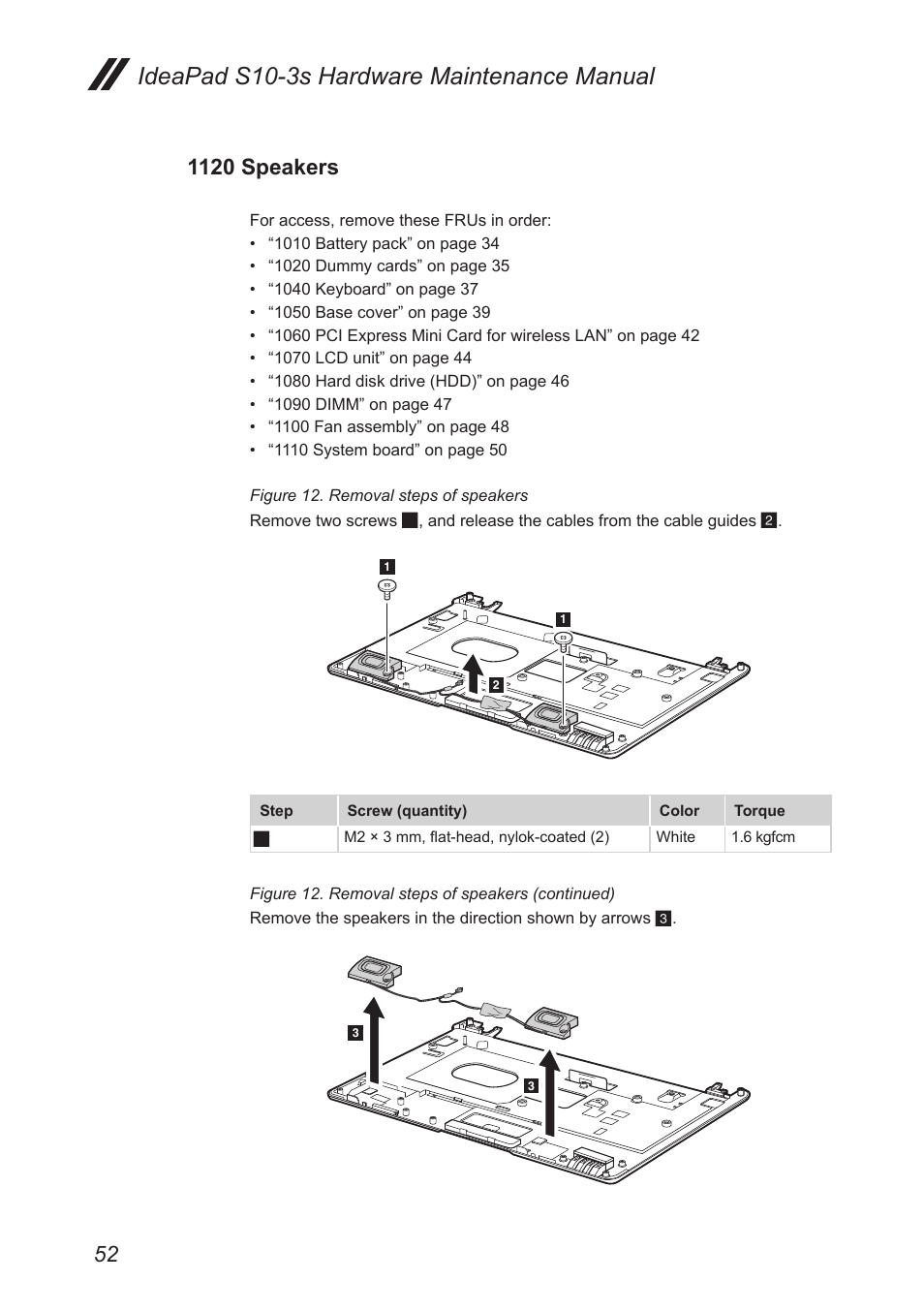 1120 speakers, Ideapad s10-3s hardware maintenance manual | Lenovo IdeaPad S10-3s User Manual | Page 56 / 81