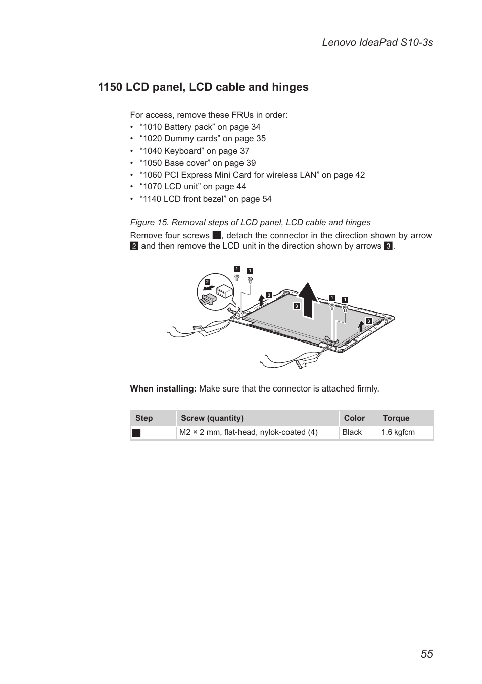 1150 lcd panel, lcd cable and hinges, Lenovo ideapad s10-3s | Lenovo IdeaPad S10-3s User Manual | Page 59 / 81